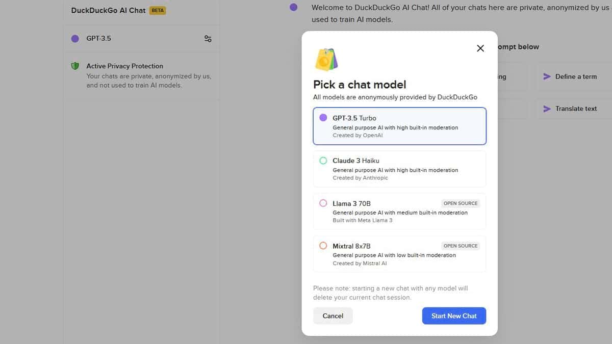 DuckDuckGo ha aggiunto nuovi modelli di chatbot