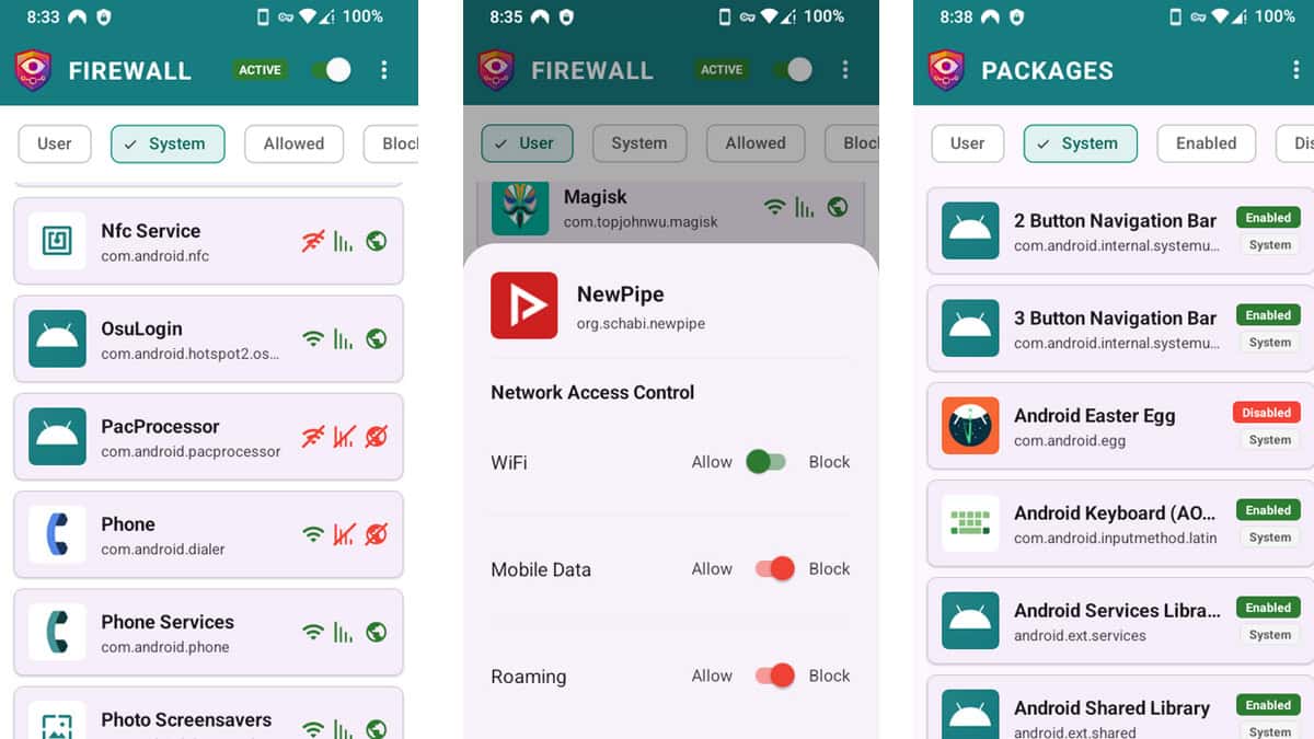 De1984, un firewall e gestore di pacchetti per Android